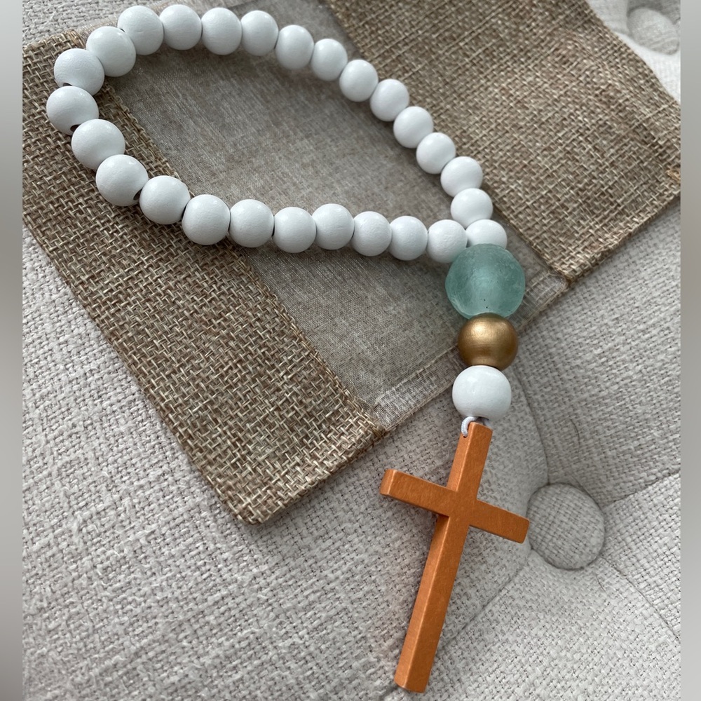 Blessing Bead Cross Pendant, Car Rear View Mirror Accessory, Cross Hanging Charm